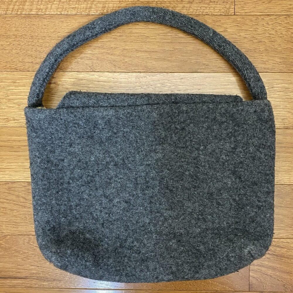 Handmade Felted Wool Shoulder Bag Gray Yellow Floral Lining Cottagecore Purse - Picture 2 of 6
